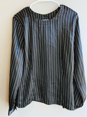 Vintage Christie & Jill Black Polka Dot Long-Sleeve Blouse Size 14 Made In USA